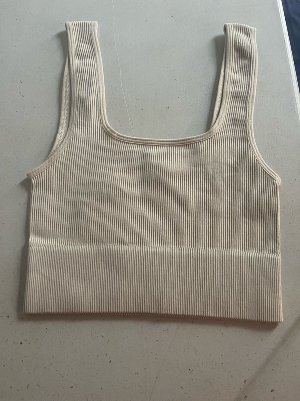 Zenana Outfitters Ribbed Square-Neck Crop Top in Cream